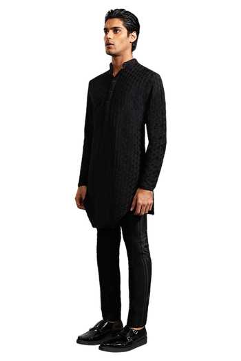 Buy_Kunal Rawal_Black Mul Turban Boy Kurta _Online_at_Aza_Fashions