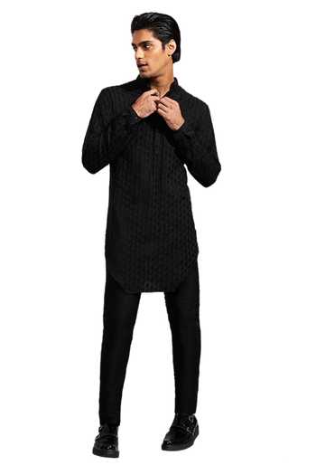 Shop_Kunal Rawal_Black Mul Turban Boy Kurta _Online_at_Aza_Fashions