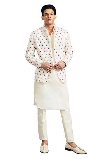 Shop Kunal Rawal Beige Suiting Fire Thread Bandhgala Online at Aza Fashions Shop_Kunal Rawal_Beige Suiting Fire Thread Bandhgala _Online_at_Aza_Fashions