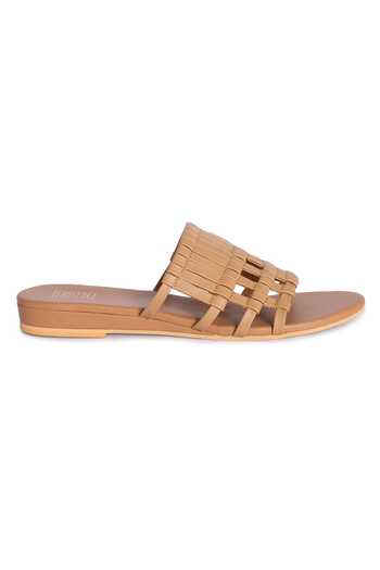 Veruschka By Payal Kothari_Brown Caged Basket Weave Sliders_Online_at_Aza_Fashions