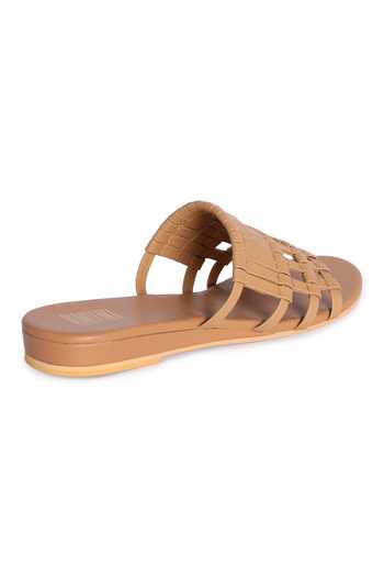 Buy_Veruschka By Payal Kothari_Brown Caged Basket Weave Sliders_Online_at_Aza_Fashions
