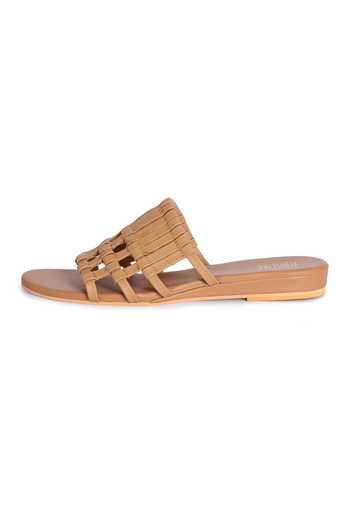Shop_Veruschka By Payal Kothari_Brown Caged Basket Weave Sliders_Online_at_Aza_Fashions