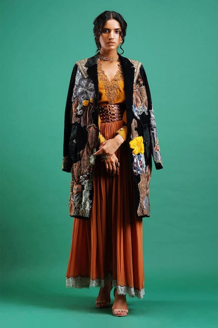 Nidhi Yasha Multi Color Viscose Lapel Collar Embroidered Jacket