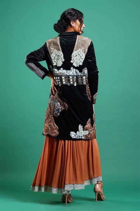 Shop Nidhi Yasha Multi Color Viscose Lapel Collar Embroidered Jacket at Aza Fashions Shop_Nidhi Yasha_Multi Color Viscose Lapel Collar Embroidered Jacket _at_Aza_Fashions