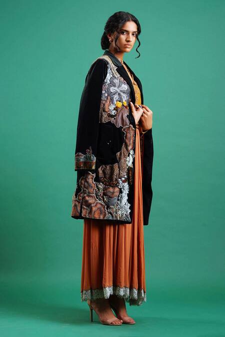 Nidhi Yasha Multi Color Viscose Lapel Collar Embroidered Jacket Online at Aza Fashions Nidhi Yasha_Multi Color Viscose Lapel Collar Embroidered Jacket _Online_at_Aza_Fashions