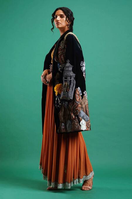 Buy Nidhi Yasha Multi Color Viscose Lapel Collar Embroidered Jacket Online at Aza Fashions Buy_Nidhi Yasha_Multi Color Viscose Lapel Collar Embroidered Jacket _Online_at_Aza_Fashions