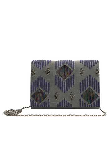 Buy_The Purple Sack_Gray Embroidery Grey Flap Clutch With Sling _Online_at_Aza_Fashions