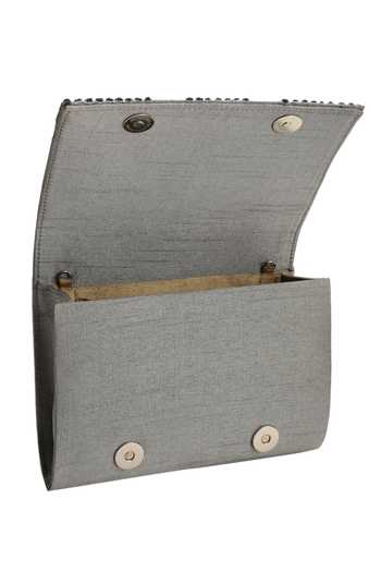 Shop_The Purple Sack_Gray Embroidery Grey Flap Clutch With Sling _Online_at_Aza_Fashions