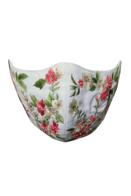 Buy_Gaya_White Embroidered Face Mask Single Pc_Online_at_Aza_Fashions
