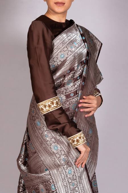 Buy_Mimamsaa_Brown Handwoven Silk Embossed Saree_Online_at_Aza_Fashions