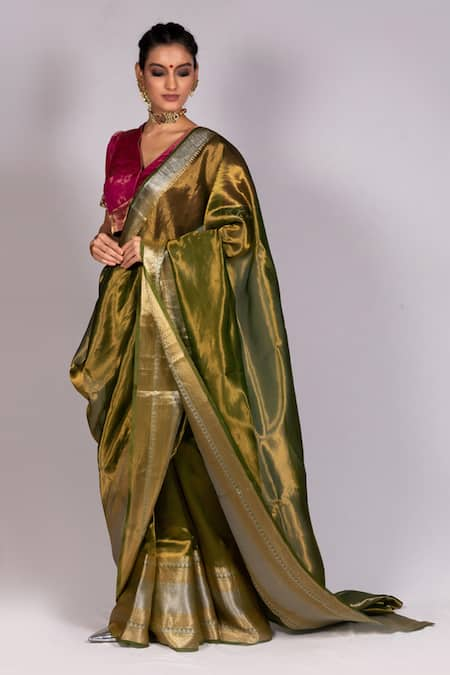 Mimamsaa Green Woven Tissue Saree