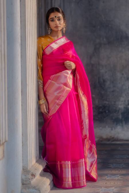 Mimamsaa Pink Organza Silk Woven Ashalata Saree Online at Aza Fashions Mimamsaa_Pink Organza Silk Woven Ashalata Saree _Online_at_Aza_Fashions