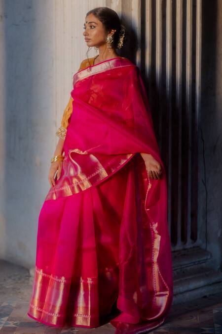 Buy Mimamsaa Pink Organza Silk Woven Ashalata Saree Online at Aza Fashions Buy_Mimamsaa_Pink Organza Silk Woven Ashalata Saree _Online_at_Aza_Fashions