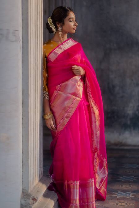 Shop Mimamsaa Pink Organza Silk Woven Ashalata Saree Online at Aza Fashions Shop_Mimamsaa_Pink Organza Silk Woven Ashalata Saree _Online_at_Aza_Fashions