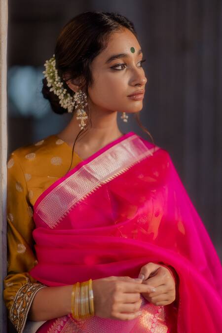 Mimamsaa Pink Organza Silk Woven Ashalata Saree at Aza Fashions Mimamsaa_Pink Organza Silk Woven Ashalata Saree _at_Aza_Fashions