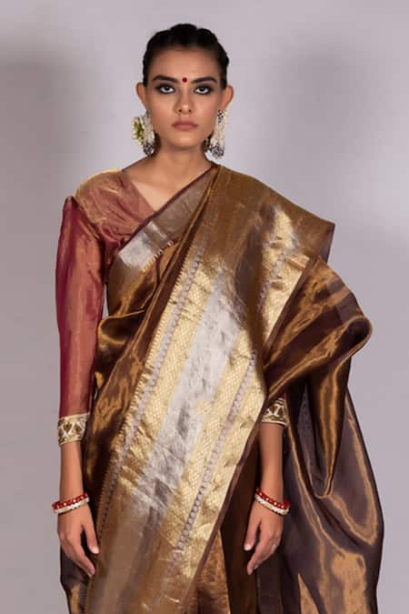 Buy Women's Maroon Brocade Self Design Readymade Saree Blouse Online -  KARMAPLACE — Karmaplace