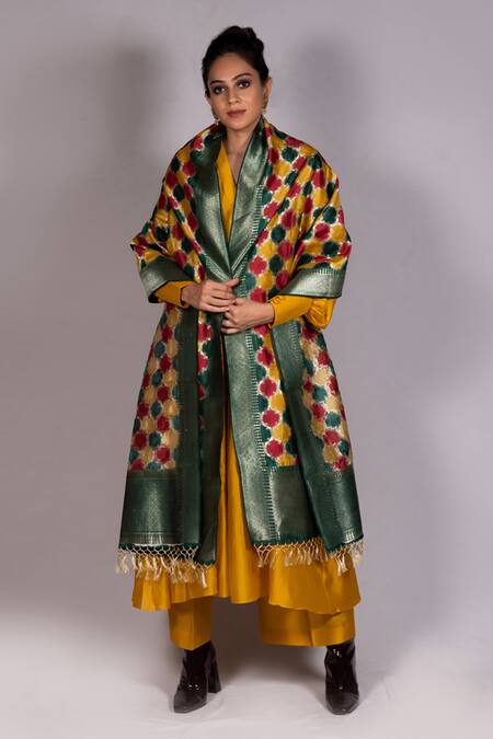 Mimamsaa Multi Color Hand Painted Mooga Silk Dupatta