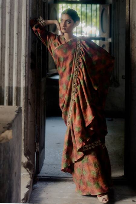 Shop Mimamsaa Multi Color Handwoven Silk Tarini Printed Saree With Blouse Online at Aza Fashions Shop_Mimamsaa_Multi Color Handwoven Silk Tarini Printed Saree With Blouse_Online_at_Aza_Fashions