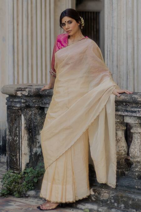 Buy_Mimamsaa_White Saree Tissue  Blouse Tanchui Embroidered Debati And _Online_at_Aza_Fashions