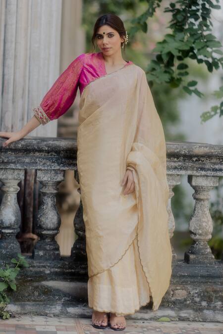 Shop_Mimamsaa_White Saree Tissue  Blouse Tanchui Embroidered Debati And _Online_at_Aza_Fashions