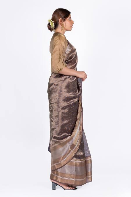 Mimamsaa_Blue Tissue Silk Woven Geometric Motifs Vristi Saree _Online_at_Aza_Fashions