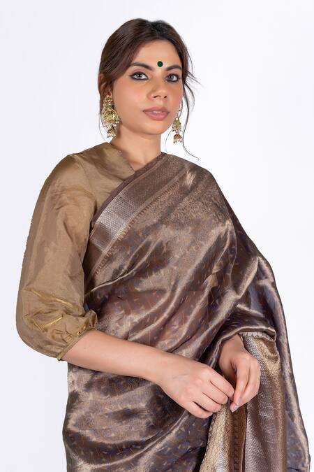 Mimamsaa_Blue Tissue Silk Woven Geometric Motifs Vristi Saree _at_Aza_Fashions