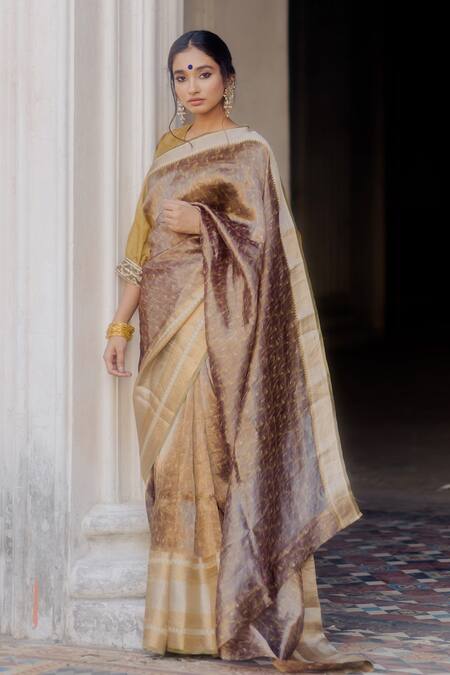 Mimamsaa_Green Tissue Silk Woven Geometric Motifs Vimala Saree _Online_at_Aza_Fashions