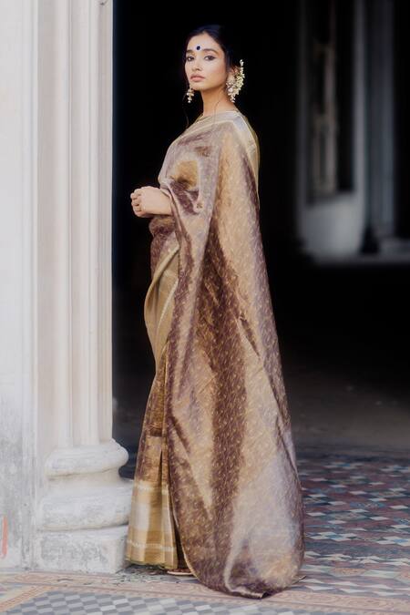 Shop_Mimamsaa_Green Tissue Silk Woven Geometric Motifs Vimala Saree _Online_at_Aza_Fashions