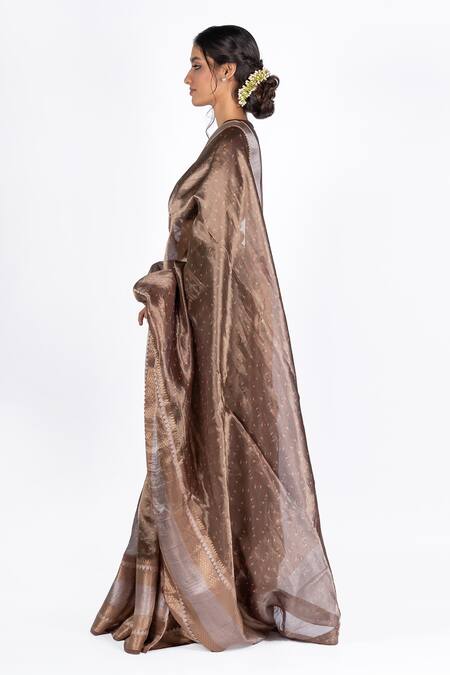 Shop_Mimamsaa_Maroon Tissue Silk Woven Geometric Motifs Veena Printed Saree _Online_at_Aza_Fashions