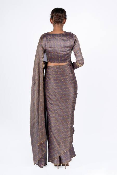 Shop_Mimamsaa_Purple Chiffon Silk Bela Printed Saree_at_Aza_Fashions