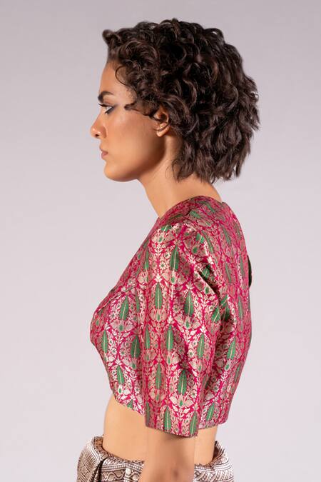 Mimamsaa_Pink Silk Brocade Blouse_Online_at_Aza_Fashions