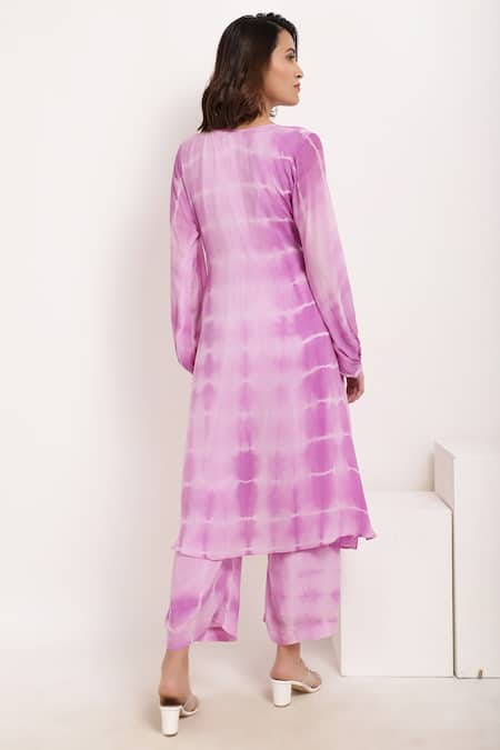 Shop_Ranng Label_Purple Natural Crepe Tie-dye V Neck Tie Dye Tunic And Palazzo Set _at_Aza_Fashions