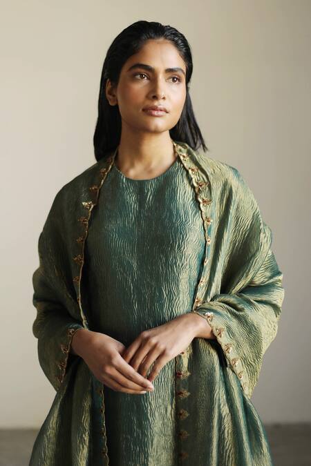 Buy_Mimamsaa_Blue Tissue Silk Sequins, Textured Round Angela Kurta Set_Online_at_Aza_Fashions