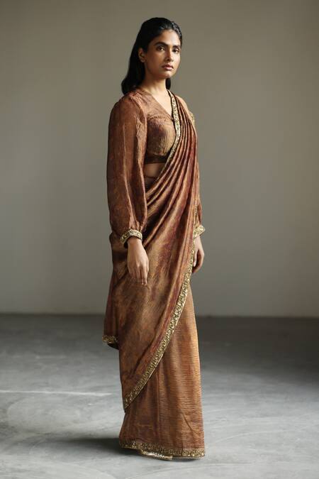 Mimamsaa_Brown Tissue Silk And Sequins Francisca Woven Saree_Online_at_Aza_Fashions