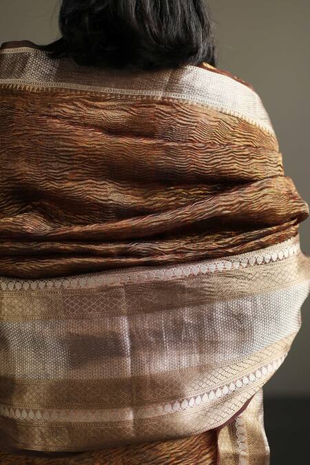 Mimamsaa_Brown Tissue Silk "embroidered Abstract Textured Yanah Woven Saree _at_Aza_Fashions