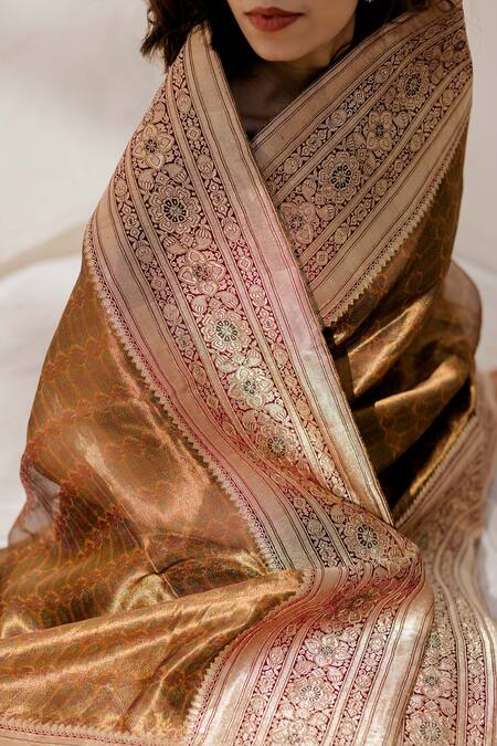 Shop_Mimamsaa_Green Tissue Silk Embroidered Saree _Online_at_Aza_Fashions