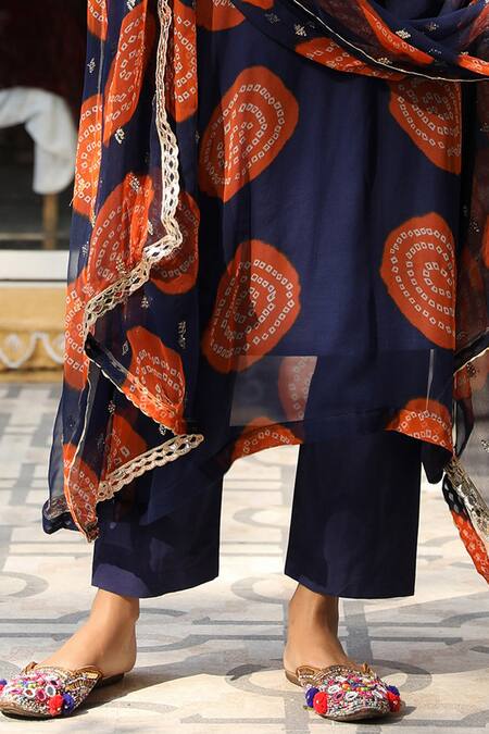 Shop_Gulabo Jaipur_Blue Cotton, Georgette Bandhani Boat Minal Print Kurta Set_Online_at_Aza_Fashions