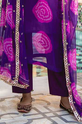 Shop_Gulabo Jaipur_Purple Cotton, Georgette Bandhani Boat Minal Print Kurta Set_Online_at_Aza_Fashions