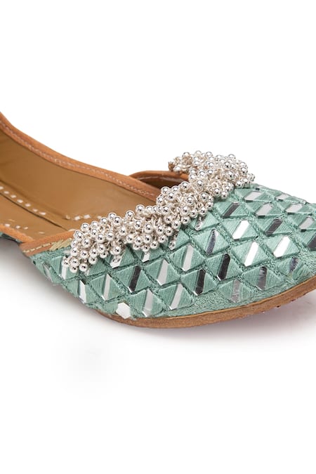 5elements_Green Mirror Hand Work Juttis _Online_at_Aza_Fashions