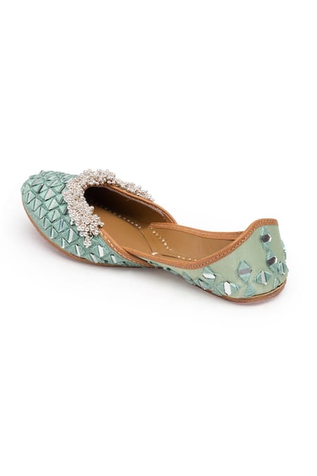 Shop_5elements_Green Mirror Hand Work Juttis _Online_at_Aza_Fashions