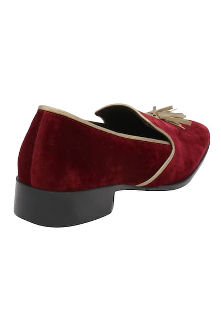 Shop_Veruschka By Payal Kothari_Maroon Velvet Loafers With Tassels_Online_at_Aza_Fashions
