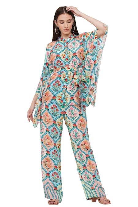 Buy Limerick By Abirr N' Nanki Blue Crepe Jaal And Floral Print Misa Pants at Aza Fashions Buy_Limerick By Abirr N' Nanki_Blue Crepe Jaal And Floral Print Misa Pants_at_Aza_Fashions