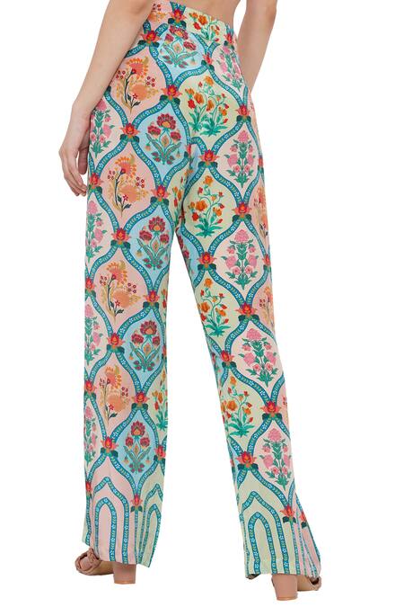 Limerick By Abirr N' Nanki Blue Crepe Jaal And Floral Print Misa Pants at Aza Fashions Limerick By Abirr N' Nanki_Blue Crepe Jaal And Floral Print Misa Pants_at_Aza_Fashions