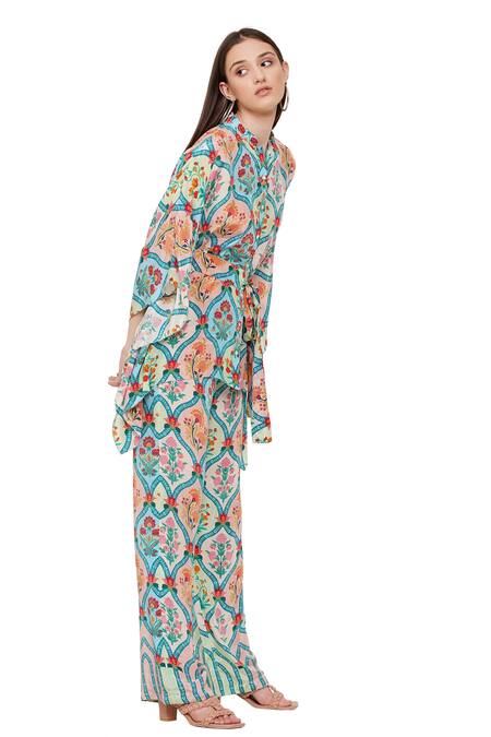 Limerick By Abirr N' Nanki Blue Crepe Jaal And Floral Print Misa Pants Online at Aza Fashions Limerick By Abirr N' Nanki_Blue Crepe Jaal And Floral Print Misa Pants_Online_at_Aza_Fashions