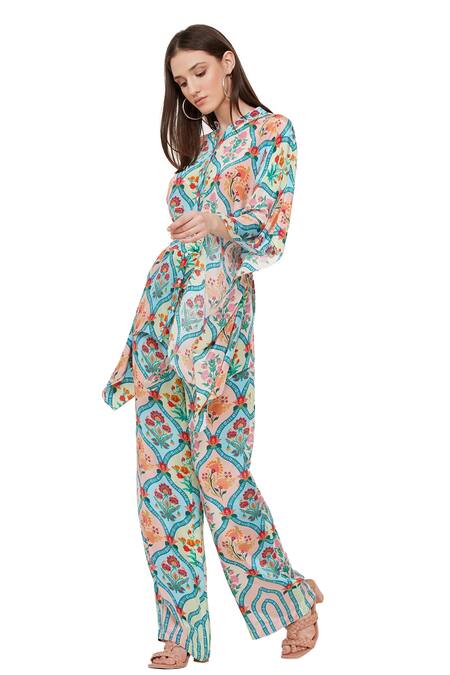 Buy Limerick By Abirr N' Nanki Blue Crepe Jaal And Floral Print Misa Pants Online at Aza Fashions Buy_Limerick By Abirr N' Nanki_Blue Crepe Jaal And Floral Print Misa Pants_Online_at_Aza_Fashions