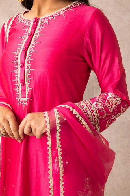 Ajiesh Oberoi_Pink Organza, Chanderi Round Kurta Gharara Set _at_Aza_Fashions