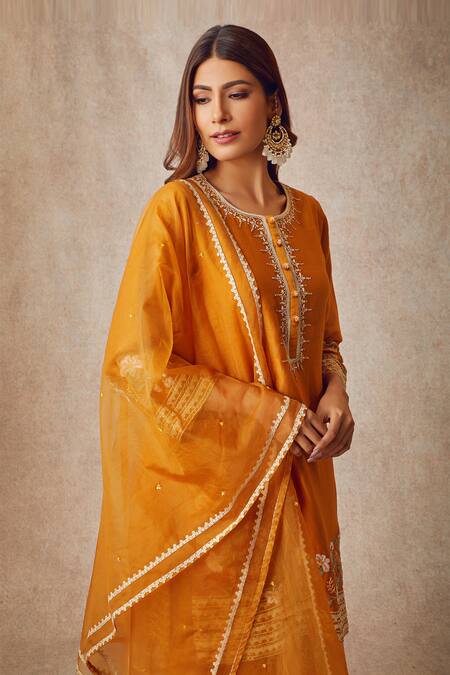Ajiesh Oberoi_Yellow Organza, Chanderi Round Kurta Gharara Set _Online_at_Aza_Fashions