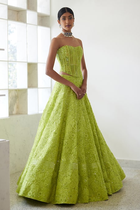 Buy Lime Green Sequins Georgette Wedding Wear Lehenga Choli From Designer  Lehenga Choli