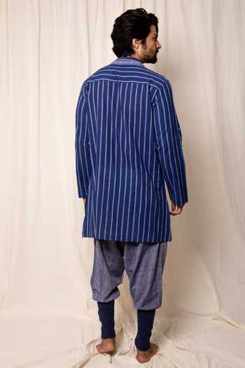 Shop Soul Space By Vandana Lohia Blue 100% Cotton Striped Kurta at Aza Fashions Shop_Soul Space By Vandana Lohia_Blue 100% Cotton Striped Kurta _at_Aza_Fashions