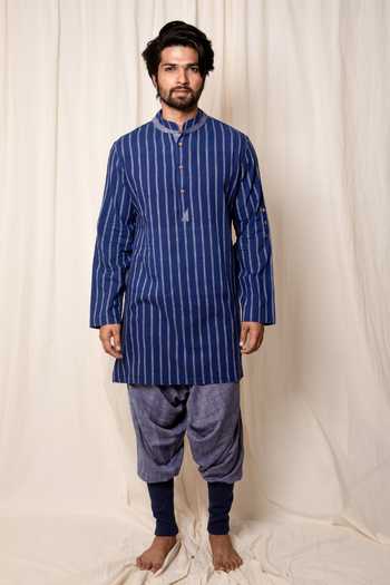 Soul Space By Vandana Lohia Blue 100% Cotton Striped Kurta Online at Aza Fashions Soul Space By Vandana Lohia_Blue 100% Cotton Striped Kurta _Online_at_Aza_Fashions